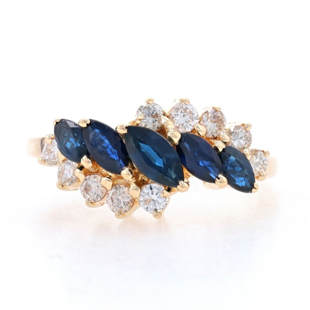 Yellow Gold Sapphire & Diamond Bypass Ring - 14k Marquise 1.47ctw Five-Stone